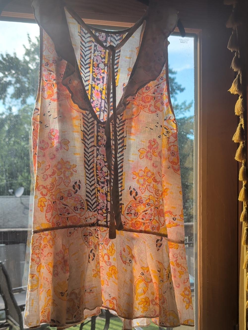 Free People Sheer Floral Mini Dress in Peach, Yellow and Pink